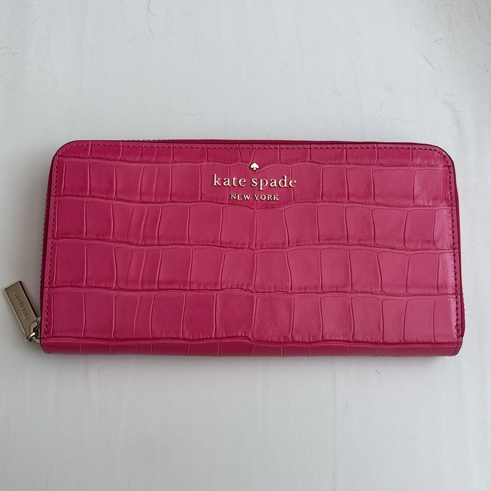 Kate Spade Croc Embossed Large Continental Wallet In Festive Pink - Picture 5 of 16